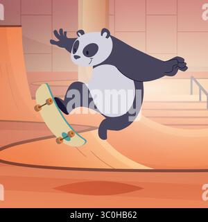 Bear on skateboard. cartoon animal jumping on skateboard Stock Vector