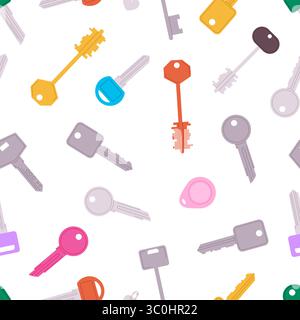 Keys seamless pattern. Different key, metal gold elements. Decorative print design for fabric, wallpaper, wrapping. Master keys vector background Stock Vector
