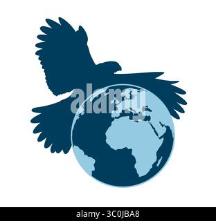 Logo globe with flying eagle. Stock Vector