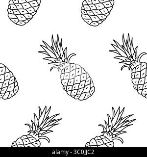 Fruit seamless vector pattern with Pineapples. Exotic fruit drawing in Doodle style. For packaging paper, textile prints, wallpaper, summer designs. Stock Vector