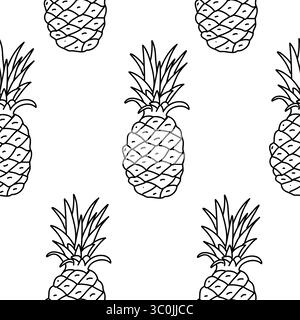 Pineapple Fruit seamless pattern. Exotic fruit drawing in Doodle style. For packaging paper, textile prints, wallpaper. Stock Vector