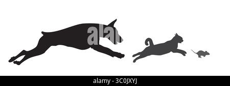 Running dog, cat, and mouse. Stock Vector