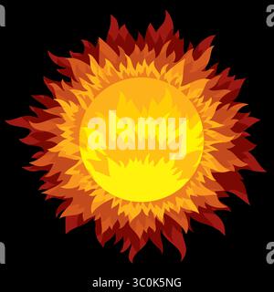 Bright Fiery sun. Stock Vector