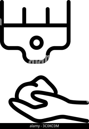Soap Dispenser line icon. Automatic liquid soap gel. Hand sanitizer machine. Touchless dispenser. Hand Sanitizer Outline Icon. Washing hand with sanit Stock Vector
