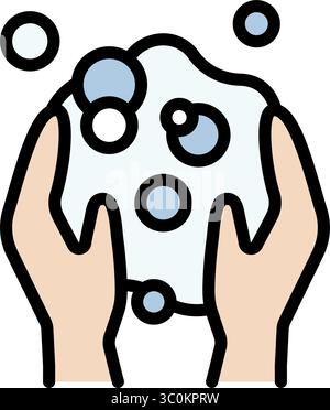 Sparkle Foam Cream on Hands. Whipped Soap on Hands. Hygiene Skin, Wash, Cleansing Concept. Isolated Color Vector Icon Stock Vector