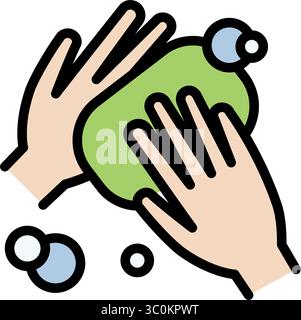 Wash hands icon. Hygiene symbol, logo illustration. Soap for hands and body. Hands disinfection. Isolated Vector Illustration Stock Vector