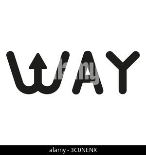 Way typography style. Curved central arrow. Balanced clean design. Minimal message shape. Stock Vector