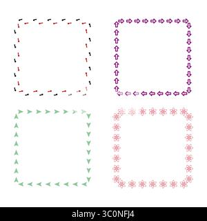 Arrow frame squares. Directional icon patterns. Vector motion symbols. Decorative outline shapes. Stock Vector
