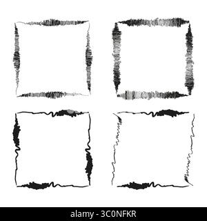 Textured square borders. Rough ink frames. Hand sketched shapes. Vector black outlines. Stock Vector