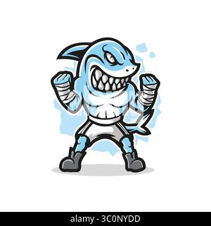 Shark mascot logo design vector with modern illustration concept style for badge, emblem and t shirt printing. Angry shark illustration. Stock Vector