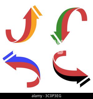 Curved arrow set. Direction indicator Vector. Modern path symbol. Graphic movement element. Stock Vector
