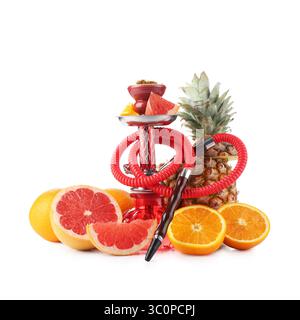 Hookah with different fruits isolated on white Stock Photo