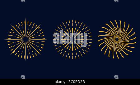 Abstract fireworks on a Dark Blue Background. Design for New Year Christmas wedding festival birthday national holiday and advertising campaign. For postcard poster banner animation. Stock Vector