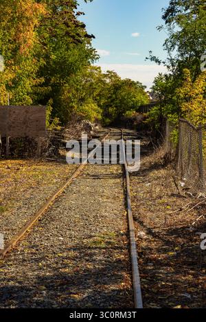 Looking down an old abandoned rail road line Stock Photo