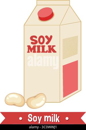 Vector illustration of a soy milk carton with soybeans. Clean lines, bold colors, and a minimalist style emphasize simplicity and clarity Stock Vector