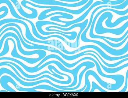 Psychedelic blue water wave groovy pattern. Abstract swirls and liquid flows. Vector textured distorted background, ornament or wallpaper with undulating waves. Dynamic and visual illusion effect Stock Vector
