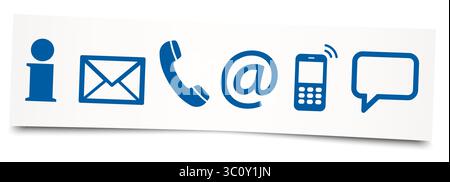 Contact Us, set of six colored icons on sticky note Stock Vector