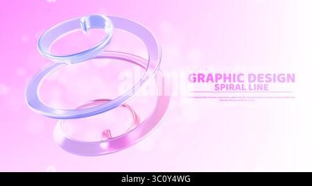 Translucent glass spiral rings floating in pink space - glossy curved loops with blue purple gradient flow for modern graphic design layout, tech branding or creative digital artwork presentation. Stock Vector