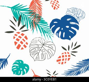 Abstract floral pattern with sketched flowers and a textured beige background design Stock Photo