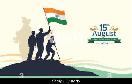 Indian Youth Raising Flag for independence day Stock Vector
