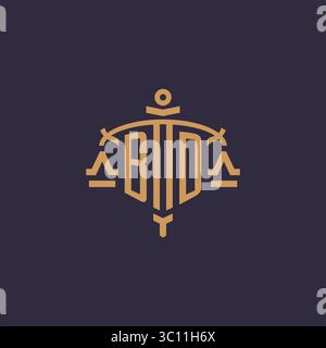 Monogram BD logo for legal firm with geometric scale and sword style vector graphic Stock Vector