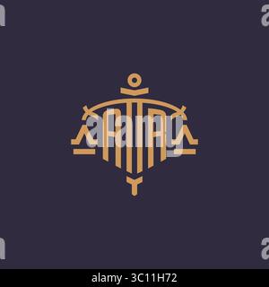 Monogram AR logo for legal firm with geometric scale and sword style vector graphic Stock Vector