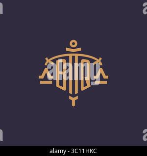Monogram BQ logo for legal firm with geometric scale and sword style vector graphic Stock Vector
