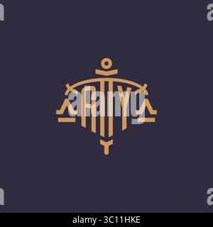 Monogram AY logo for legal firm with geometric scale and sword style vector graphic Stock Vector