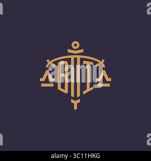 Monogram BI logo for legal firm with geometric scale and sword style vector graphic Stock Vector