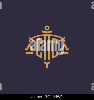 Monogram CC logo for legal firm with geometric scale and sword style vector graphic Stock Vector