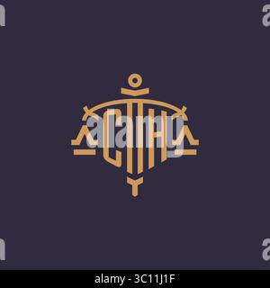 Monogram CH logo for legal firm with geometric scale and sword style vector graphic Stock Vector