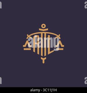 Monogram AL logo for legal firm with geometric scale and sword style vector graphic Stock Vector
