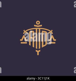 Monogram AD logo for legal firm with geometric scale and sword style vector graphic Stock Vector