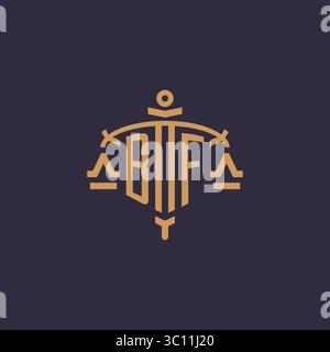 Monogram BF logo for legal firm with geometric scale and sword style vector graphic Stock Vector