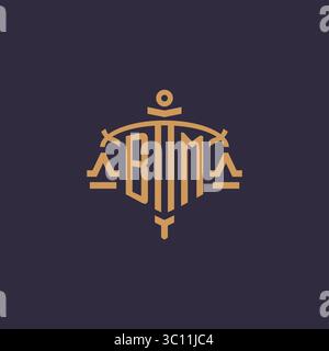 Monogram BM logo for legal firm with geometric scale and sword style vector graphic Stock Vector