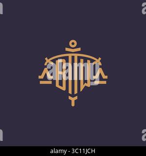 Monogram BW logo for legal firm with geometric scale and sword style vector graphic Stock Vector