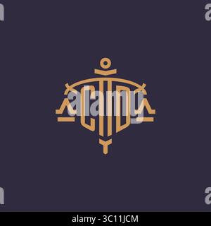 Monogram CD logo for legal firm with geometric scale and sword style vector graphic Stock Vector