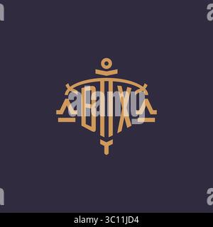 Monogram BX logo for legal firm with geometric scale and sword style vector graphic Stock Vector