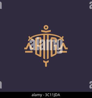 Monogram BG logo for legal firm with geometric scale and sword style vector graphic Stock Vector