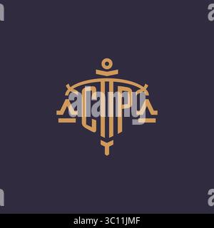 Monogram CP logo for legal firm with geometric scale and sword style vector graphic Stock Vector