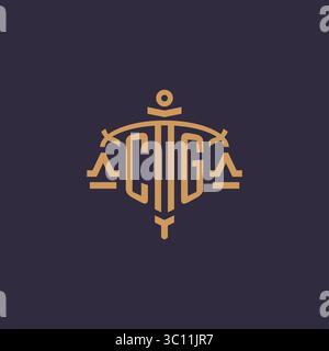 Monogram CG logo for legal firm with geometric scale and sword style vector graphic Stock Vector