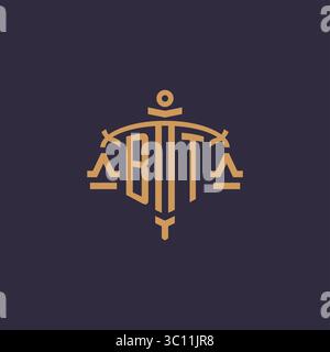 Monogram BT logo for legal firm with geometric scale and sword style vector graphic Stock Vector