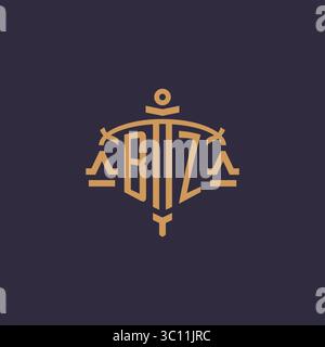 Monogram BZ logo for legal firm with geometric scale and sword style vector graphic Stock Vector