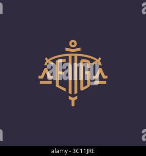Monogram EG logo for legal firm with geometric scale and sword style vector graphic Stock Vector