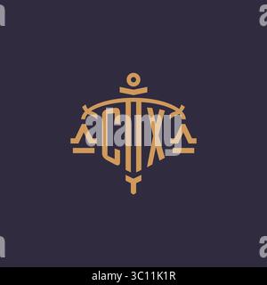 Monogram CX logo for legal firm with geometric scale and sword style vector graphic Stock Vector