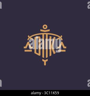 Monogram DK logo for legal firm with geometric scale and sword style vector graphic Stock Vector