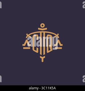 Monogram CQ logo for legal firm with geometric scale and sword style vector graphic Stock Vector