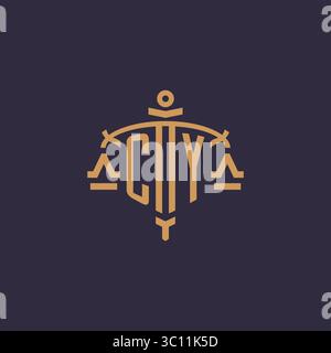 Monogram CY logo for legal firm with geometric scale and sword style vector graphic Stock Vector