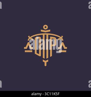 Monogram DP logo for legal firm with geometric scale and sword style vector graphic Stock Vector
