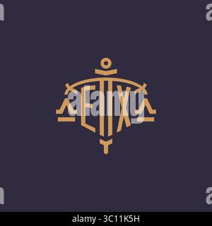 Monogram EX logo for legal firm with geometric scale and sword style vector graphic Stock Vector
